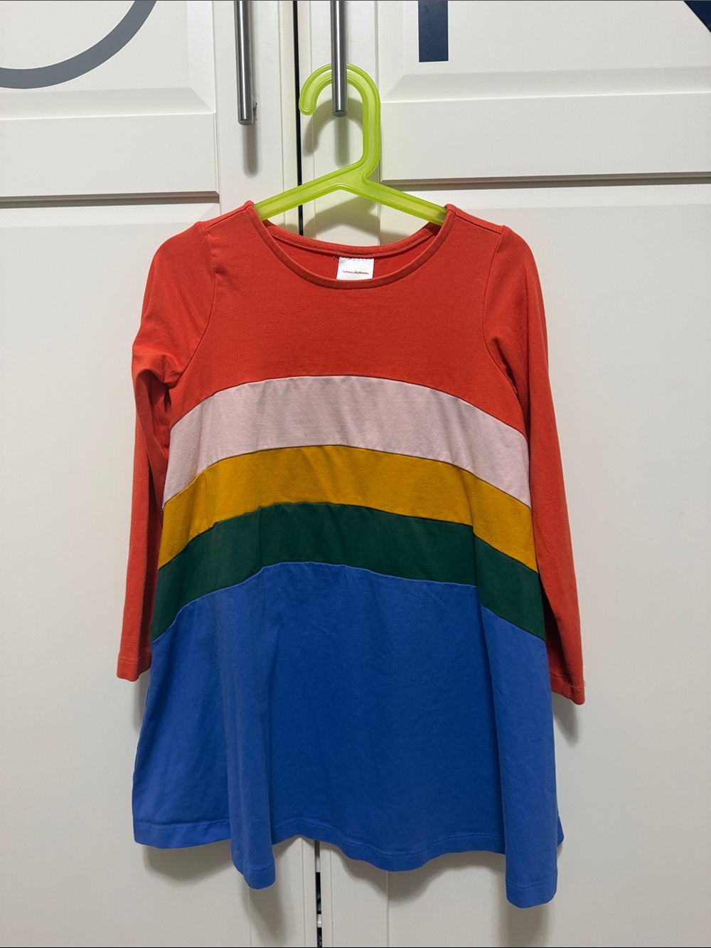 Girls Long Sleeve Rainbow Colorblock Dress Top - Red, Pink, Mustard, Green,